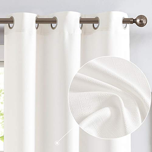 jinchan White Linen Textured Curtains 84 Inch Long 2 Panels for Living Room Grommet Top Light Filtering Window Drapes for Bedroom