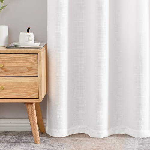 jinchan White Linen Textured Curtains 84 Inch Long 2 Panels for Living Room Grommet Top Light Filtering Window Drapes for Bedroom