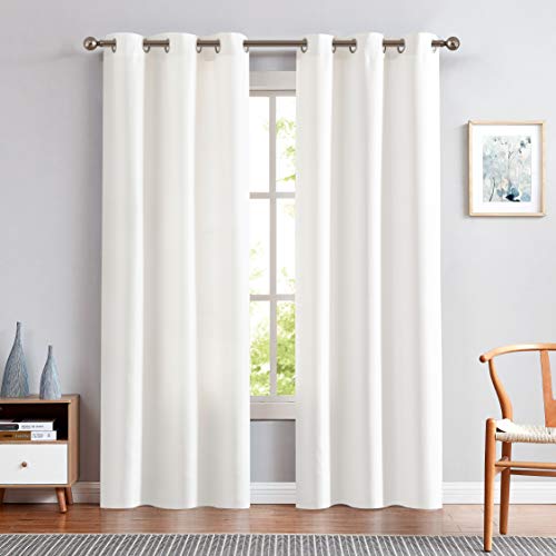 jinchan White Linen Textured Curtains 84 Inch Long 2 Panels for Living Room Grommet Top Light Filtering Window Drapes for Bedroom