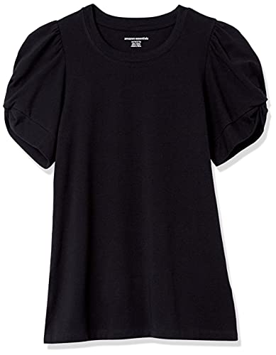 Amazon Essentials Women's Classic-Fit Twist Sleeve Crewneck T-Shirt, Black, XX-Large