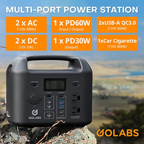 GOLABS R300 Portable Power Station, 299Wh LiFePO4 Battery Backup with 300W Pure Sine Wave AC Peak 500W, Car Outlets, PD 60W Quick in/out Solar Generator for Outdoor Camping Emergency CPAP Black