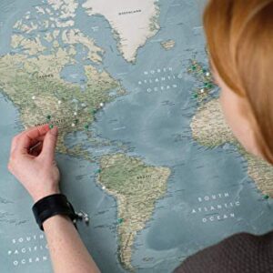 World Travel Map Pinboard on Canvas | World Map Wall Art | Detailed Push Pin Map to Mark Places Traveled (40 x 30)