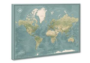 world travel map pinboard on canvas | world map wall art | detailed push pin map to mark places traveled (40 x 30)