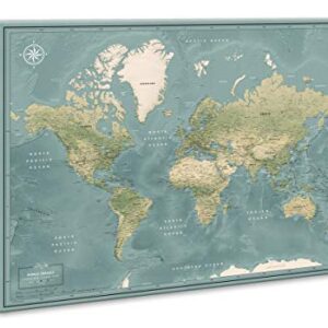 World Travel Map Pinboard on Canvas | World Map Wall Art | Detailed Push Pin Map to Mark Places Traveled (40 x 30)