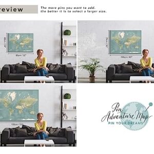 World Travel Map Pinboard on Canvas | World Map Wall Art | Detailed Push Pin Map to Mark Places Traveled (40 x 30)