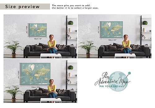 World Travel Map Pinboard on Canvas | World Map Wall Art | Detailed Push Pin Map to Mark Places Traveled (40 x 30)