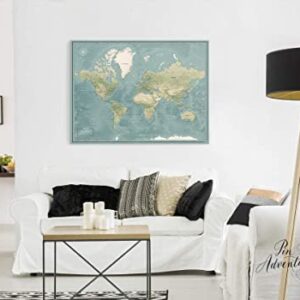 World Travel Map Pinboard on Canvas | World Map Wall Art | Detailed Push Pin Map to Mark Places Traveled (40 x 30)