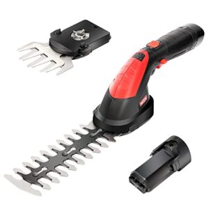 mzk 7.2v cordless grass shear & hedge trimmer - 2-in-1 electric shrub trimmer/handheld hedge cutter/grass trimmer/hedge clipper with removable battery and charger
