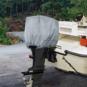 Explore Land Outboard Motor Cover - Waterproof 600D Heavy Duty Boat Engine Hood Covers - Fit for Motor 115-225 HP, Grey