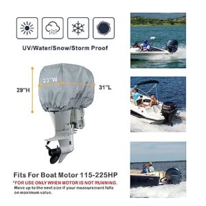 Explore Land Outboard Motor Cover - Waterproof 600D Heavy Duty Boat Engine Hood Covers - Fit for Motor 115-225 HP, Grey