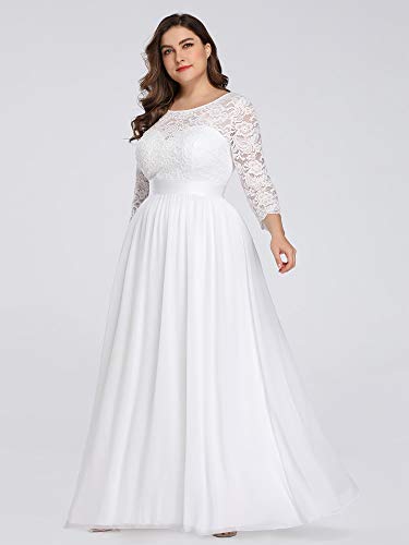 Ever-Pretty Long Sleeve PlUSSize Long Sleeve Formal Wedding Party Gowns for Bride White US18