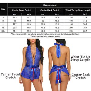 Avidlove Plus Size Lingerie for Women Halter Lace Bodysuit Deep V Teddy Sexy Babydoll Sleepwear Blue 3XL