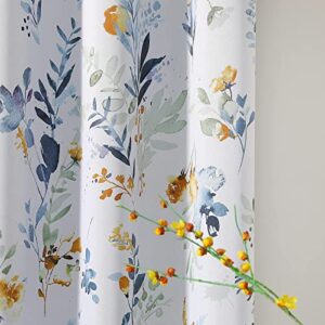 MYSKY HOME Floral Blackout Curtains 63 Inch Long Living Room Bedroom Curtains Thermal Insulated Curtains Room Darkening Curtains Printed Flower Leaf Window Treatments, 2 Panels, Yellow and Blue