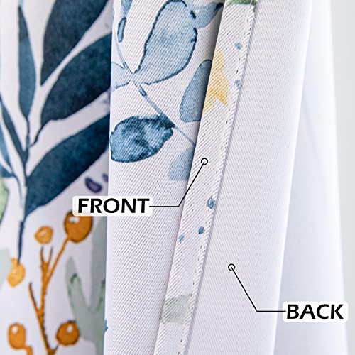 MYSKY HOME Floral Blackout Curtains 63 Inch Long Living Room Bedroom Curtains Thermal Insulated Curtains Room Darkening Curtains Printed Flower Leaf Window Treatments, 2 Panels, Yellow and Blue