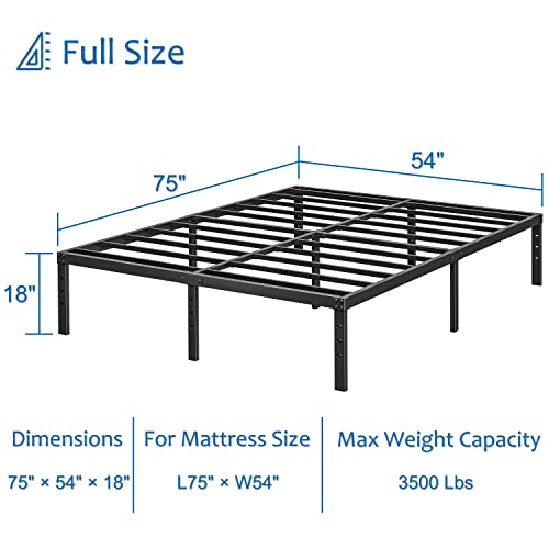 COMASACH Full Size Bed Frame 18" Tall Heavy Duty Metal Platform Bed Frame,Sturdy Steel Frame,Support up to 3500lbs,No Box Spring Needed,Noise-Free,Easy Assembly