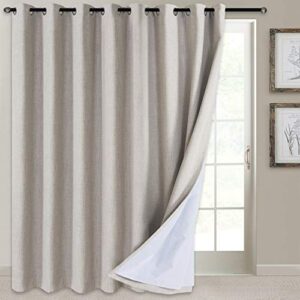 100% Blackout Shield Sliding Door Curtains Linen Textured Look Grommet Curtains with Blackout Liner, Thermal Insulated Blackout Curtains, Extra Wide Patio Door Curtains, 100" x 108", Beige