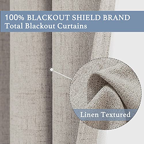 100% Blackout Shield Sliding Door Curtains Linen Textured Look Grommet Curtains with Blackout Liner, Thermal Insulated Blackout Curtains, Extra Wide Patio Door Curtains, 100" x 108", Beige