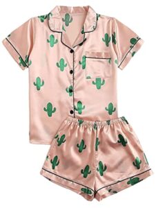 avanova women's pajama set stain cactus print short sleeve button down 2 piece sleepwear pink catus small