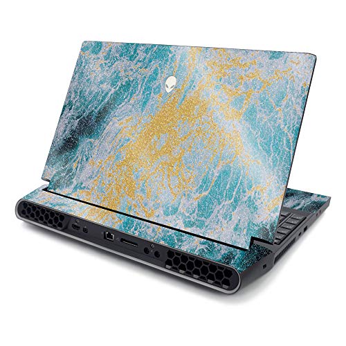 MightySkins Glossy Glitter Skin Compatible with Alienware Area-51M 17" (2019) - Ocean Marble | Protective, Durable High-Gloss Glitter Finish | Easy to Apply and Change Style | Made in The USA