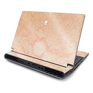 mightyskins glossy glitter skin compatible with alienware area-51m 17" (2019) - flashy apricot marble | protective, durable high-gloss glitter finish | easy to apply and change style | made in the usa