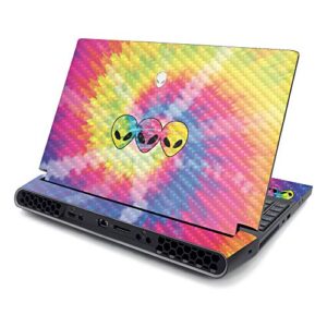 mightyskins carbon fiber skin compatible with alienware area-51m 17" (2019) - groovy aliens | protective, durable textured carbon fiber finish | easy to apply and change style | made in the usa