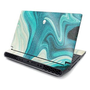 mightyskins glossy glitter skin compatible with alienware area-51m 17" (2019) - aqua swirl | protective, durable high-gloss glitter finish | easy to apply, remove, and change styles | made in the usa