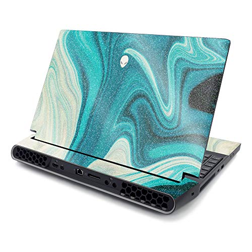 MightySkins Glossy Glitter Skin Compatible with Alienware Area-51M 17" (2019) - Aqua Swirl | Protective, Durable High-Gloss Glitter Finish | Easy to Apply, Remove, and Change Styles | Made in The USA