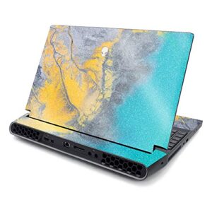 mightyskins glossy glitter skin compatible with alienware area-51m 17" (2019) - yellow spill | protective, durable high-gloss glitter finish | easy to apply and change style | made in the usa