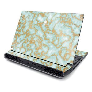 mightyskins glossy glitter skin compatible with alienware area-51m 17" (2019) - golden jade | protective, durable high-gloss glitter finish | easy to apply, remove, and change styles | made in the usa