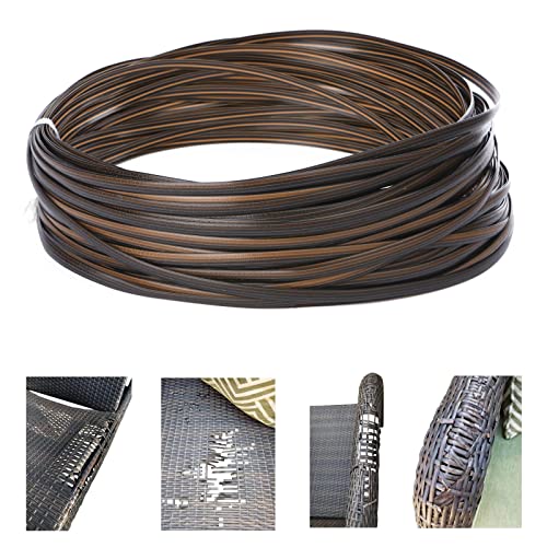 120ft Wicker Repair Supplies, Two-Tone Gradient Dark Brown with Light Brown Stripes, Plastic Rattan Material for Patio Chair Repair Flat Wicker Furniture Repair Replacement