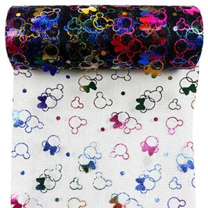 yuanchuan cartoon glitter tulle rolls 6 inch x 10 yards (30 feet) for table runner chair sash bow pet tutu skirt sewing crafting fabric christmas wedding unicorn halloween party gift ribbon (black)