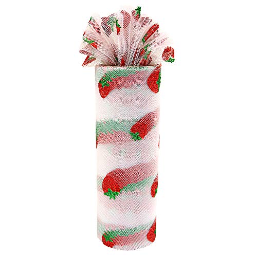 Yuanchuan Shiny Strawberry Glitter Tulle Rolls 6 inch x 10 Yards (30 feet) Tulle Rolls Spool Fabric Tutu for DIY Skirts Wedding Gift Wrap Sewing Crafting Bow Bridal Decorations Birthday Party(White)