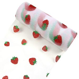 Yuanchuan Shiny Strawberry Glitter Tulle Rolls 6 inch x 10 Yards (30 feet) Tulle Rolls Spool Fabric Tutu for DIY Skirts Wedding Gift Wrap Sewing Crafting Bow Bridal Decorations Birthday Party(White)