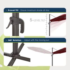 wikiwiki S Series Cantilever Patio Umbrellas 10 FT Outdoor Offset Umbrella/Fade & UV Resistant Solution-dyed Fabric, 5 Level 360 Rotation Aluminum Pole for Deck Pool Backyard Garden, Burgundy