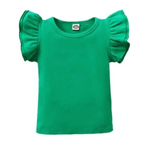 lysmuch toddler baby girls ruffle sleeve shirt plain solid sleeveless tshirt top blouse kids casual clothes(green, 3-4t)