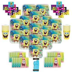 b-there spongebob squarepants party pack for 16 guests - 16 dinner plates, napkins, cups, cutlery sets, and stickers