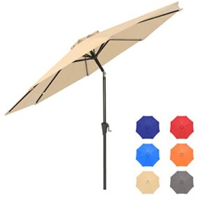 vegond 9ft patio umbrella outdoor yard table market umbrella with 8 sturdy ribs and tilt adjustment and crank lift system for garden, pool, backyard, deck, beige