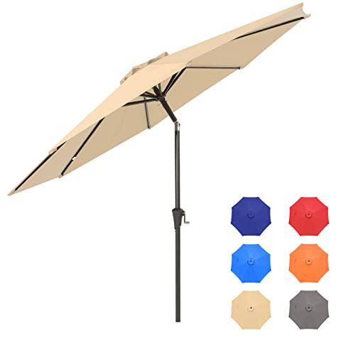 VEGOND 9FT Patio Umbrella Outdoor Yard Table Market Umbrella with 8 Sturdy Ribs and Tilt Adjustment and Crank Lift System for Garden, Pool, Backyard, Deck, BEIGE