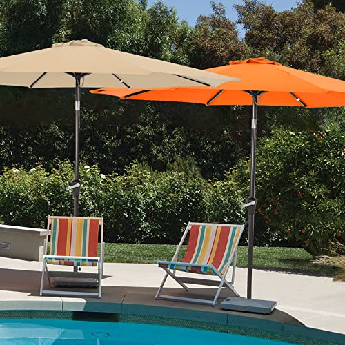 VEGOND 9FT Patio Umbrella Outdoor Yard Table Market Umbrella with 8 Sturdy Ribs and Tilt Adjustment and Crank Lift System for Garden, Pool, Backyard, Deck, BEIGE