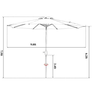 VEGOND 9FT Patio Umbrella Outdoor Yard Table Market Umbrella with 8 Sturdy Ribs and Tilt Adjustment and Crank Lift System for Garden, Pool, Backyard, Deck, BEIGE