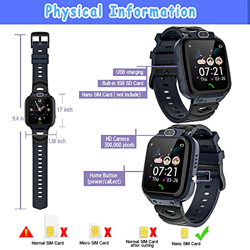 Kids Smart Watch for Boys Girls, Child Smartwatches for Kids Educational, HD Touch Screen Phone Watch Birthday Gifts for 3-14 Years Students(Black)