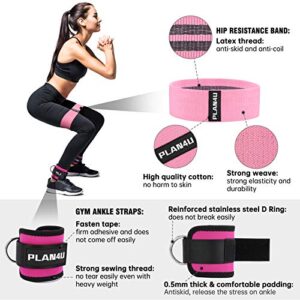 Plan4U Barbell Pad Set for Squat Hip Thrusts Upgraded Workout Foam Weight Lifting Bar Cushion Shoulder Neck Support with Anti-slip Grain, Fits Standard Olympic Bars and Smith Machine, 2 Gym Ankle Straps, Hip Resistance Band, Carry Bag, Pink