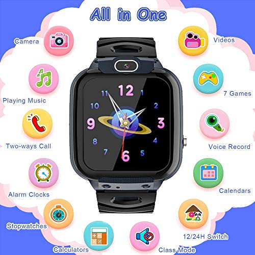 Kids Smart Watch for Boys Girls, Child Smartwatches for Kids Educational, HD Touch Screen Phone Watch Birthday Gifts for 3-14 Years Students(Black)