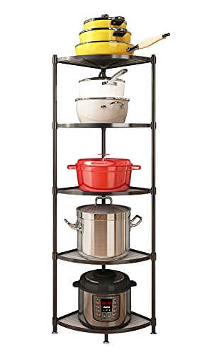 ZIGAMA 5-Tier Kitchen Pot Rack, Multi-layer Corner Shelf Stand Metal Shelves for Kitchen