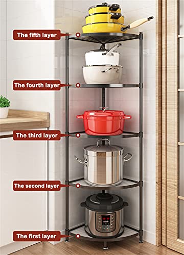 ZIGAMA 5-Tier Kitchen Pot Rack, Multi-layer Corner Shelf Stand Metal Shelves for Kitchen