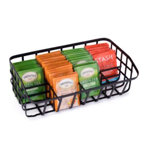 baflan tea bag organizer caddy - metal tea box storage holder for tea, cups, pods, packets, condiment accessories - black