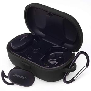 silicone case for bose quietcomfort earbuds case (not fit for bose sport earbuds) bose quietcomfort noise cancelling case cover anti-fall earphone case with carabiner (black)