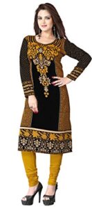 women's long kurti indian kurti top tunic india clothes (black/brown, 4xl)
