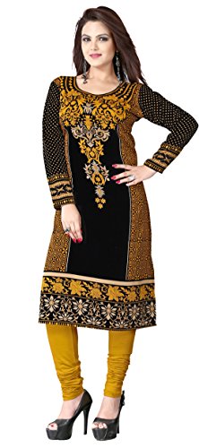 Women's Long Kurti Indian Kurti Top Tunic India Clothes (Black/Brown, 4XL)