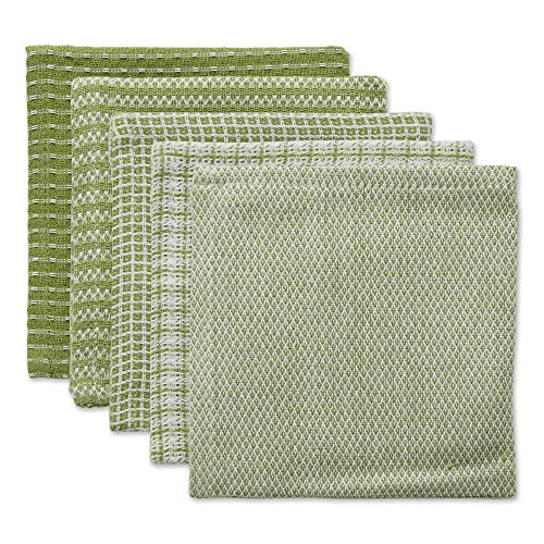 DII Everyday Kitchen Collection Assorted Dishcloth Set, 12x12, Antique Green, 5 Count